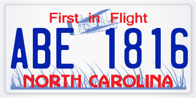 NC license plate ABE1816