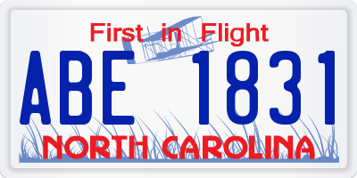 NC license plate ABE1831