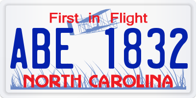 NC license plate ABE1832