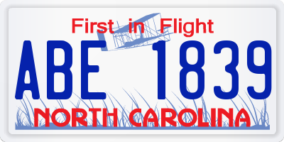 NC license plate ABE1839