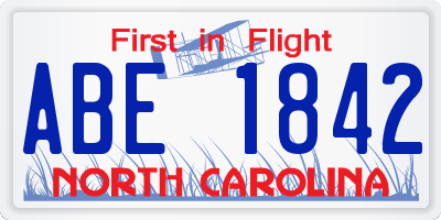 NC license plate ABE1842