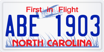 NC license plate ABE1903