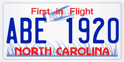 NC license plate ABE1920