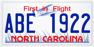NC license plate ABE1922