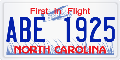 NC license plate ABE1925