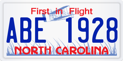 NC license plate ABE1928
