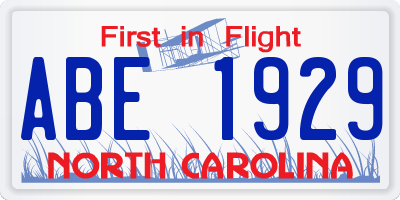 NC license plate ABE1929