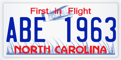 NC license plate ABE1963