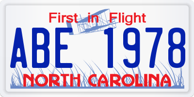 NC license plate ABE1978