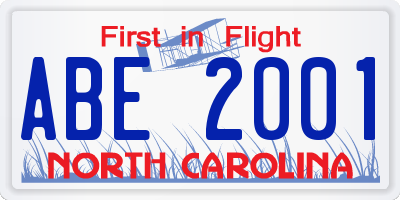 NC license plate ABE2001