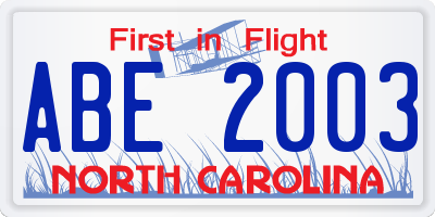 NC license plate ABE2003