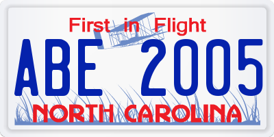 NC license plate ABE2005