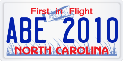 NC license plate ABE2010