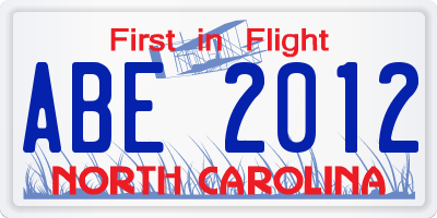 NC license plate ABE2012