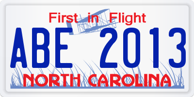 NC license plate ABE2013