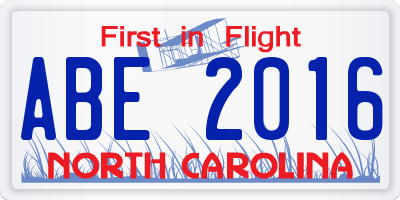 NC license plate ABE2016