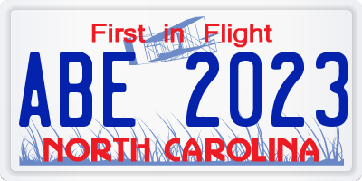 NC license plate ABE2023