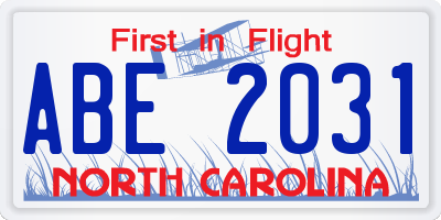 NC license plate ABE2031