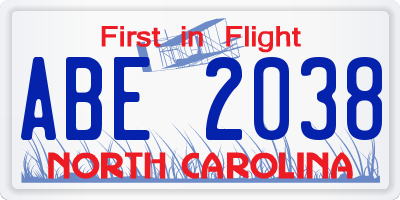 NC license plate ABE2038
