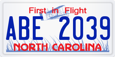 NC license plate ABE2039