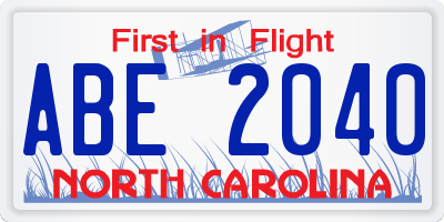 NC license plate ABE2040