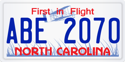 NC license plate ABE2070