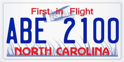 NC license plate ABE2100