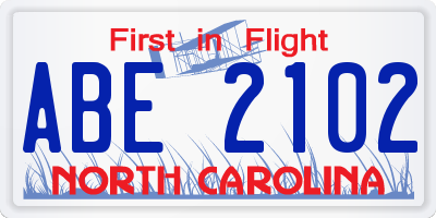 NC license plate ABE2102