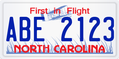 NC license plate ABE2123