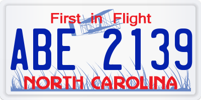 NC license plate ABE2139