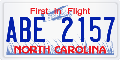 NC license plate ABE2157