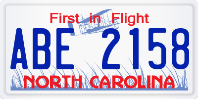 NC license plate ABE2158