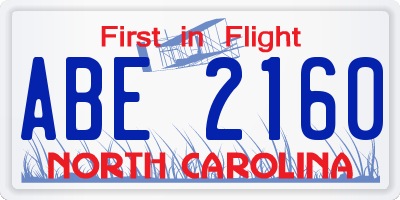 NC license plate ABE2160