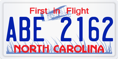 NC license plate ABE2162