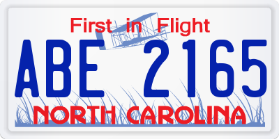NC license plate ABE2165