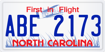 NC license plate ABE2173