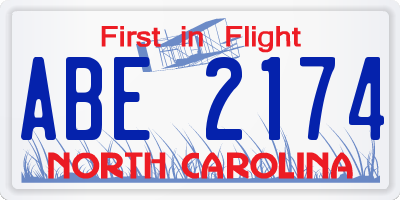 NC license plate ABE2174