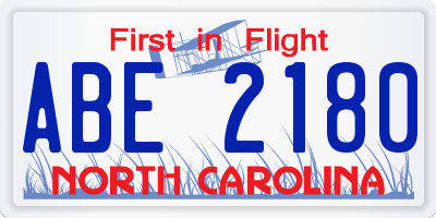 NC license plate ABE2180
