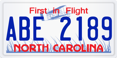 NC license plate ABE2189