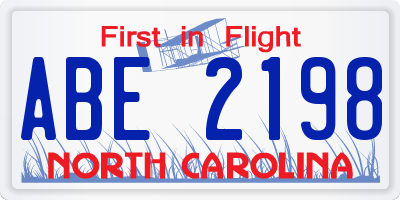 NC license plate ABE2198