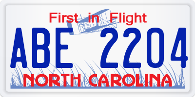 NC license plate ABE2204