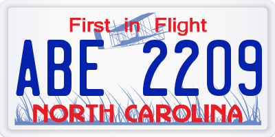 NC license plate ABE2209