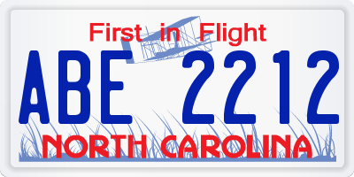 NC license plate ABE2212