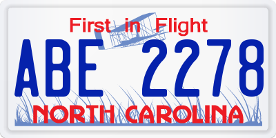 NC license plate ABE2278