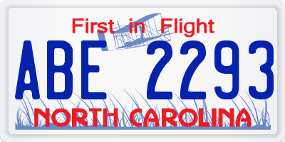 NC license plate ABE2293
