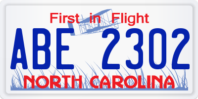 NC license plate ABE2302