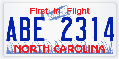 NC license plate ABE2314