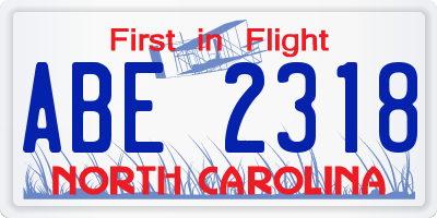 NC license plate ABE2318