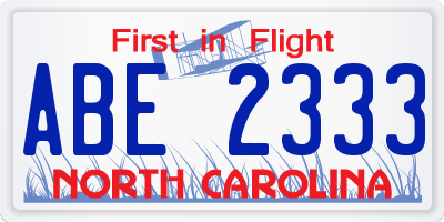 NC license plate ABE2333