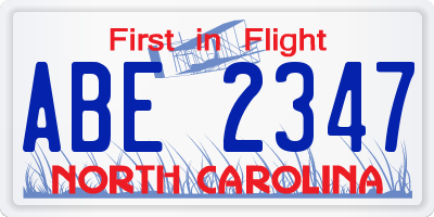 NC license plate ABE2347